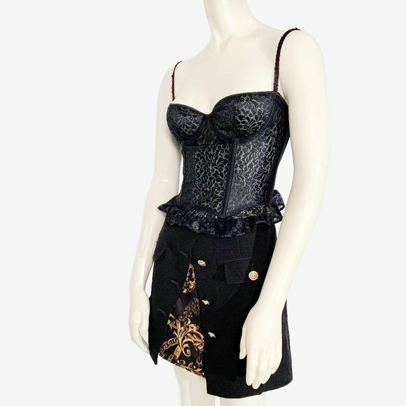 Versace Jeans Couture Layered-Effect Baroque-print Mini Skirt in Black / s-mdm - Picture 4 of 16